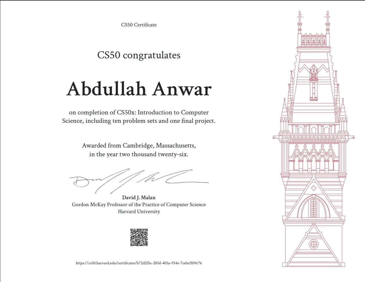 CS50x: Introduction to Computer Science certificate